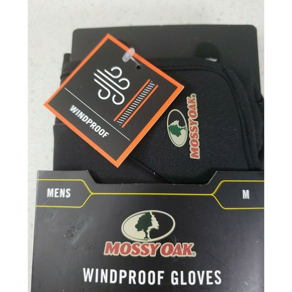 Mossy Oak Wind Proof Black Gloves Fleece Lined Padded Knuckles Non Slip Palm Med - Picture 4 of 11